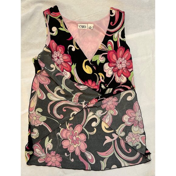 Cato Y2K Size S Hippie Boho Groovy Psychedelic Floral Asymmetrical Wrap Top - Picture 6 of 9